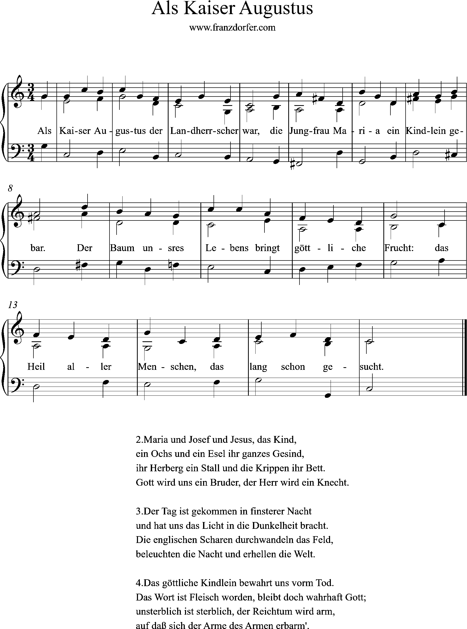 Als Kaiser Augustus, C-Dur Chronoten 3stimmig, Als Kaiser Augustus